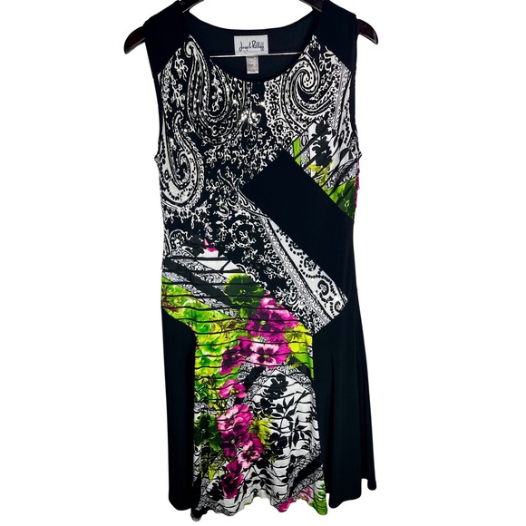 Joseph Ribkoff Dresses & Skirts - Joseph Ribkoff 12 Black White Pink Green‎ Paisley Floral Sequin Sleeveless Dress